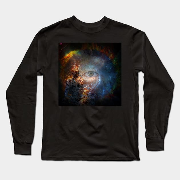 Man in lotus pose Long Sleeve T-Shirt by rolffimages